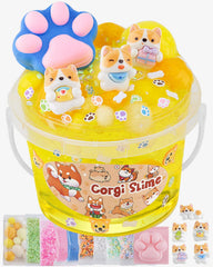 Okaybee Corgi Yellow Slime Bucket with ample 300ml slime for group play.