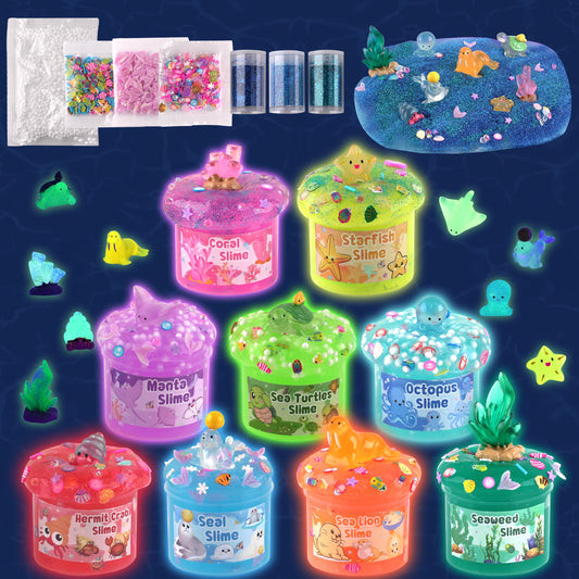 Okaybee Ocean Glow Slime Kit jar closeup for vibrant sensory play