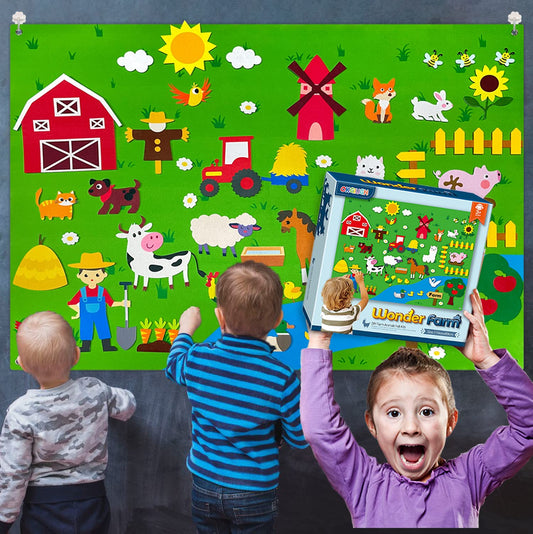 OKGIUGN 3-6-foot felt background sets a bright farm scene for open-ended play.