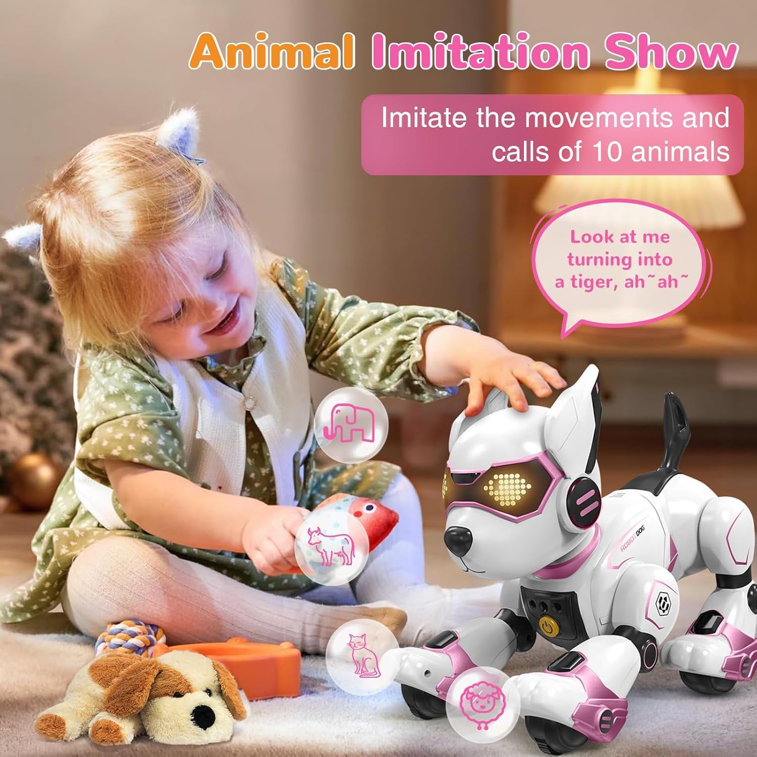 okk robot dog with LED eyes adds a vivid, engaging glow during play
