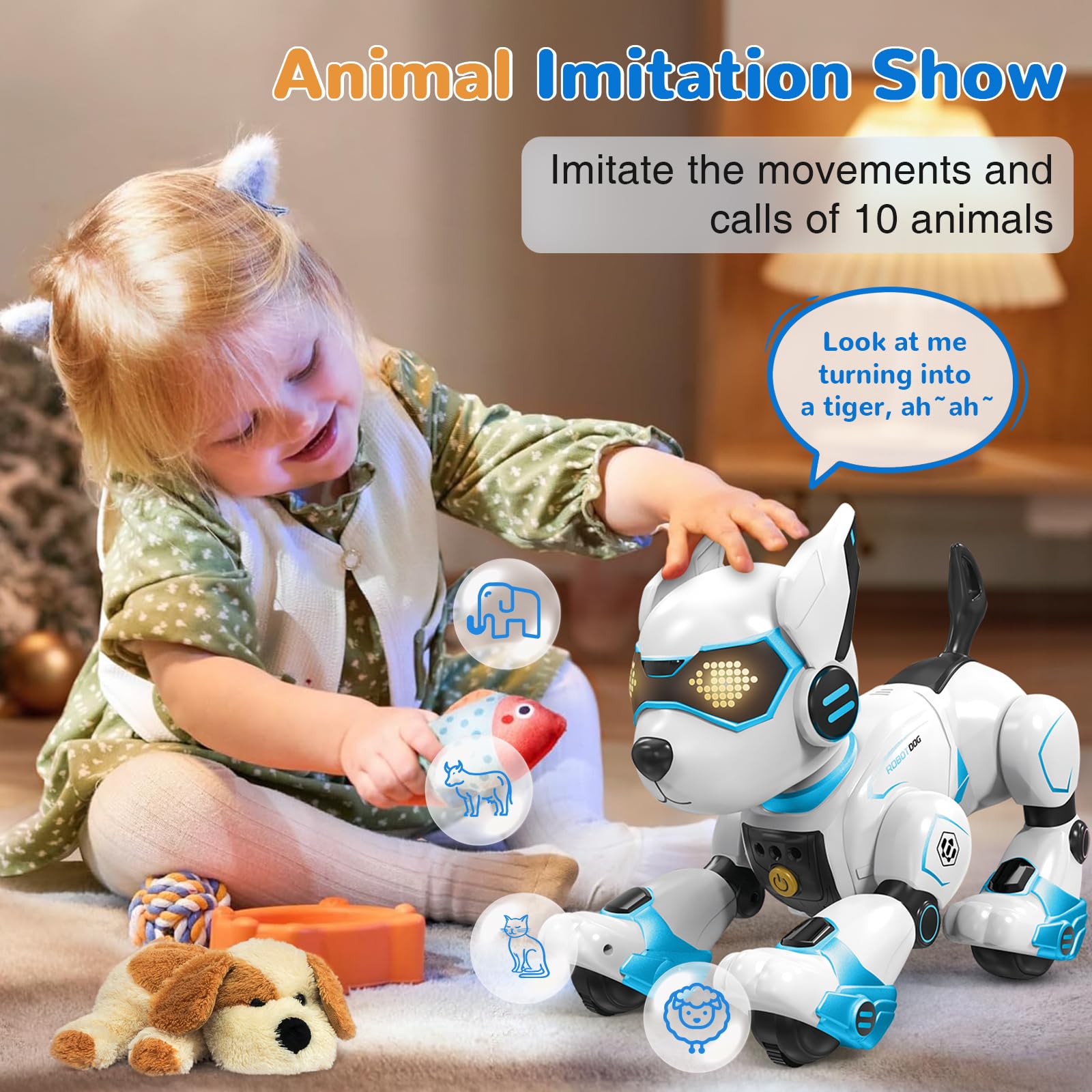 okk Robot Dog rechargeable battery delivers up to 90 minutes of play.