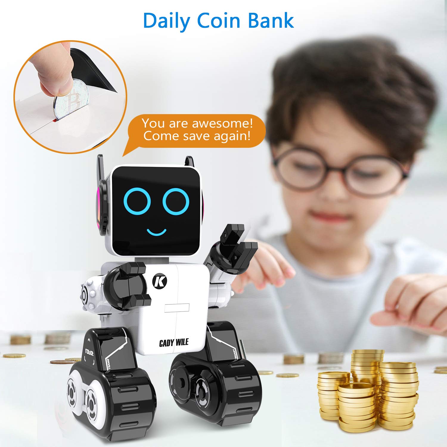 okk robot toy tray-attachment demonstrates portable snack delivery feature