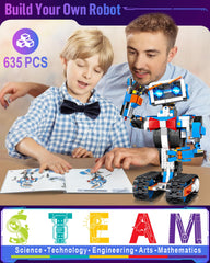 okk STEM robot toy side view highlights modular pieces that grow with kids.