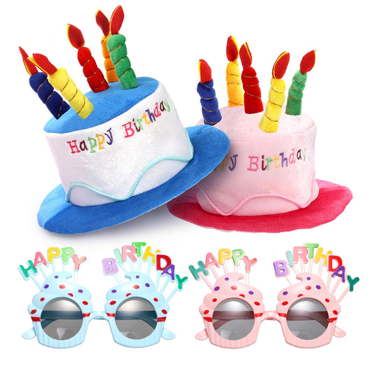 Okllen plush cake-shaped hat for a playful birthday celebration.