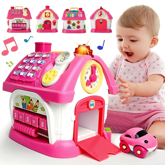 OKREVIEW 8-in-1 activity house with piano sounds boosts early listening and number recognition.
