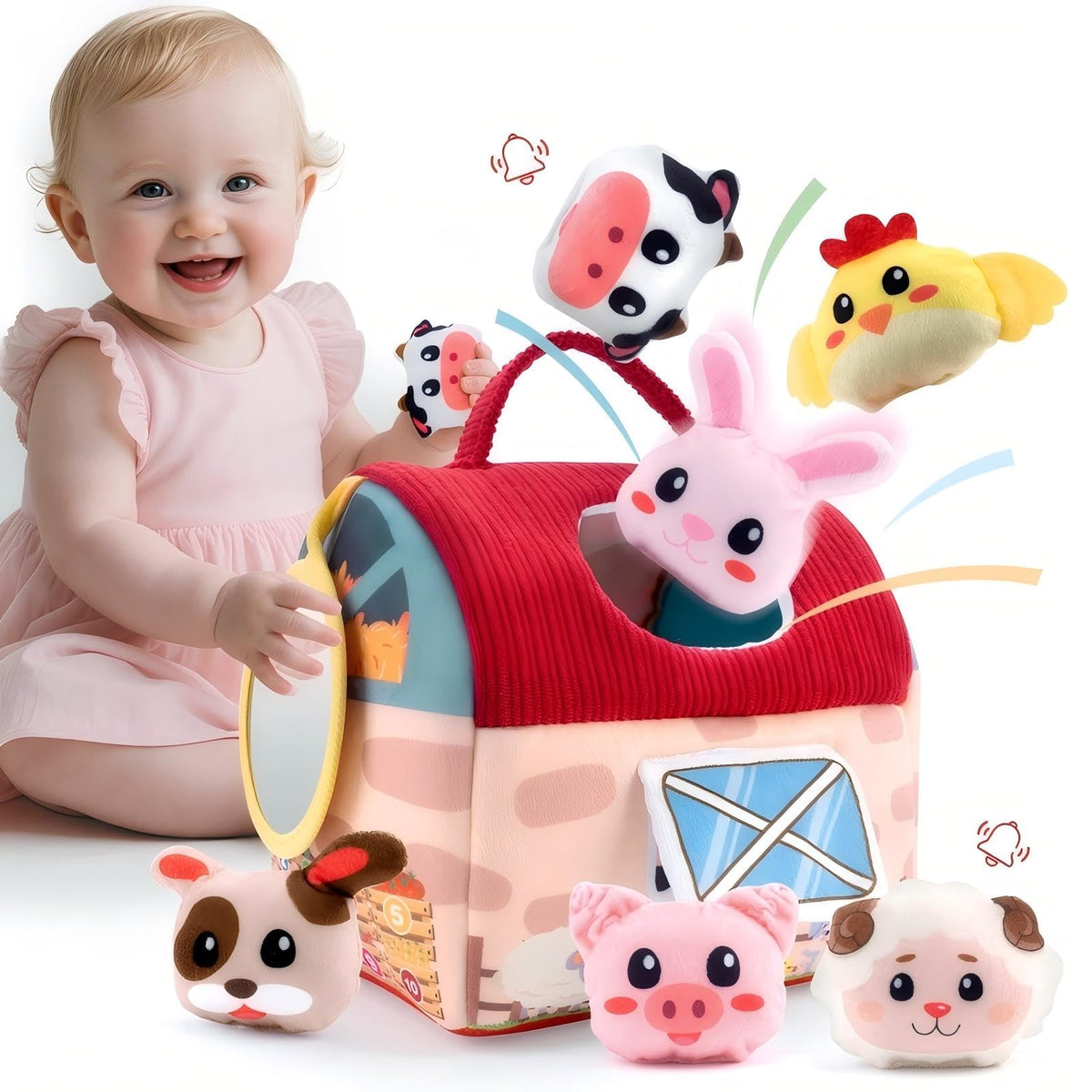OKREVIEW Montessori sensory barn with plush animals for soothing, exploratory play