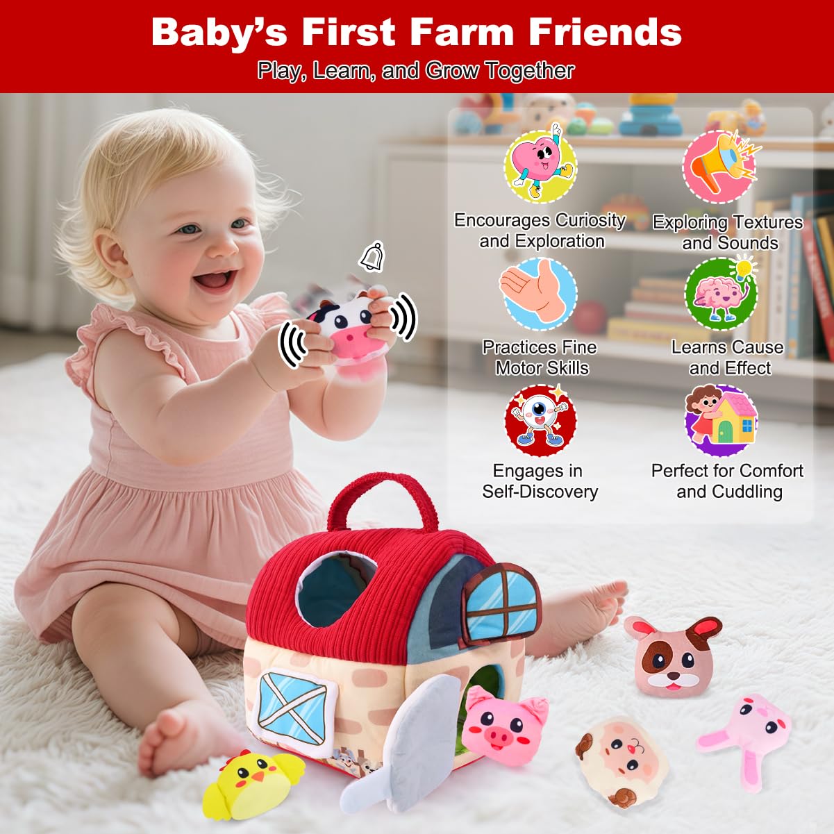 OKREVIEW plush farm animals for cuddly, tactile exploration