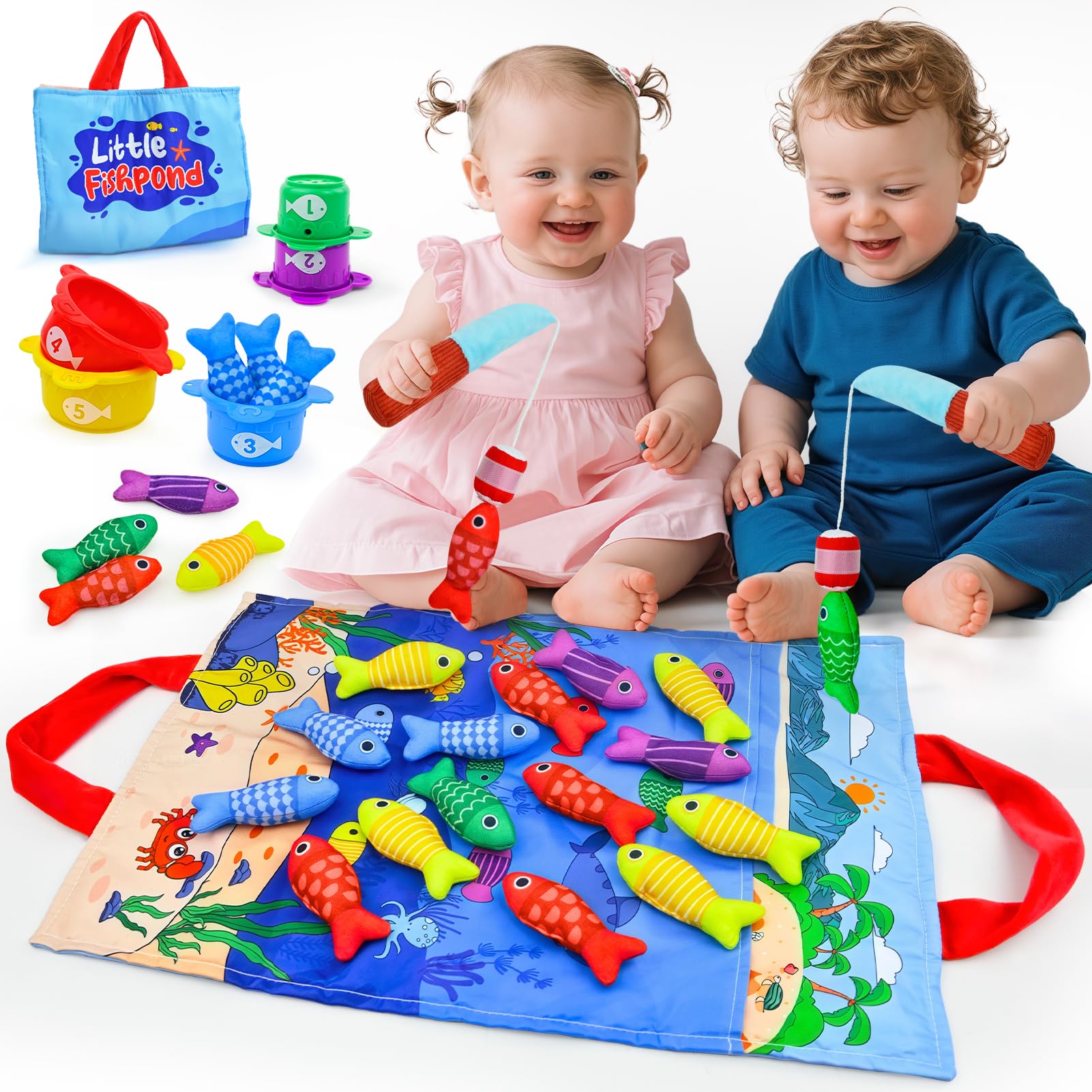 OKREVIEW Montessori fishing playset with two poles for toddlers' engagement