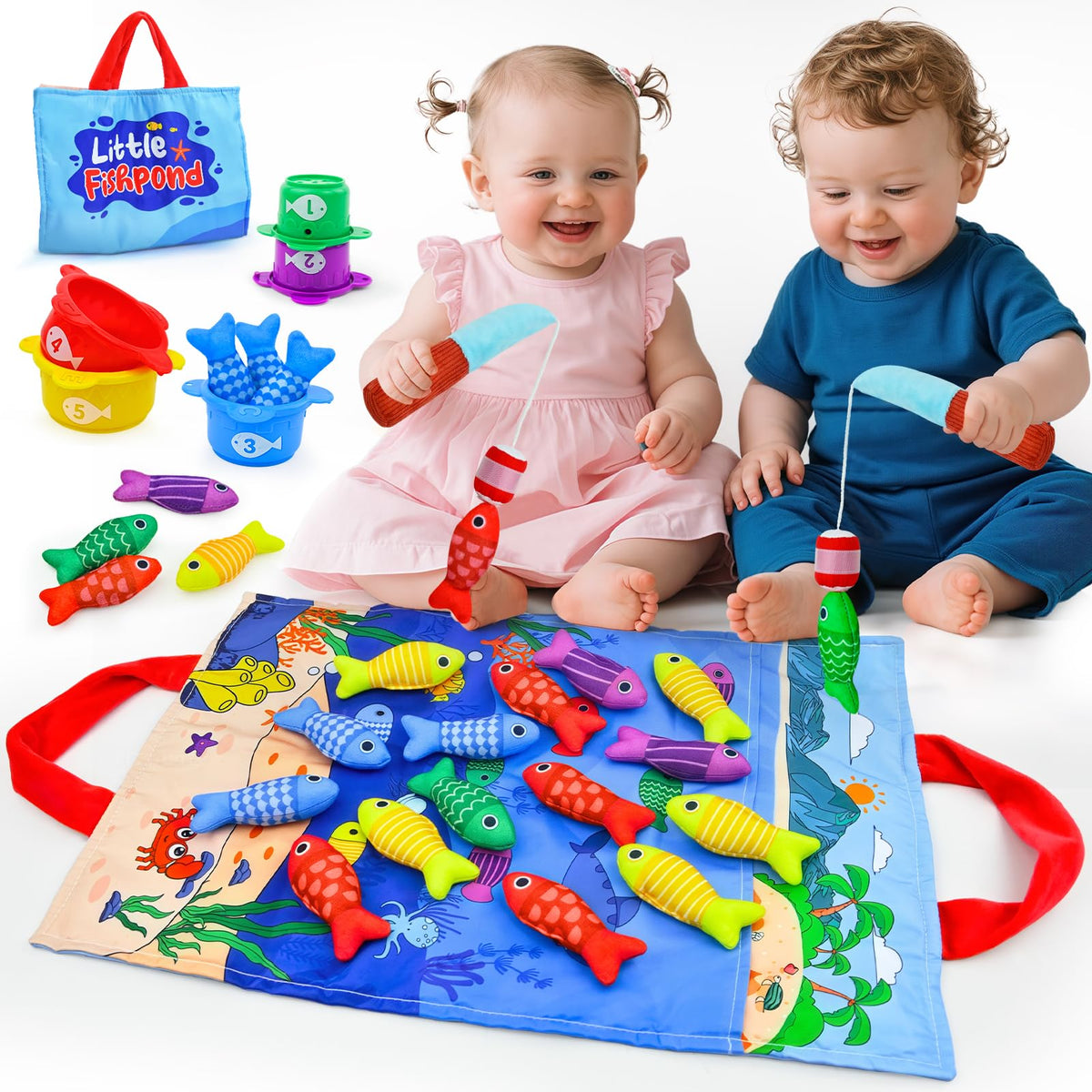 OKREVIEW Montessori fishing playset with two poles for toddlers' engagement