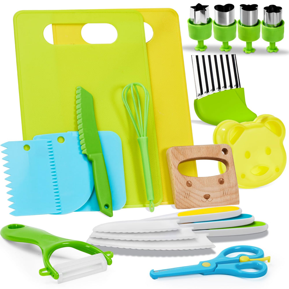 OLANRUN kids-safe knife set wooden knife for real cooking with toddlers.