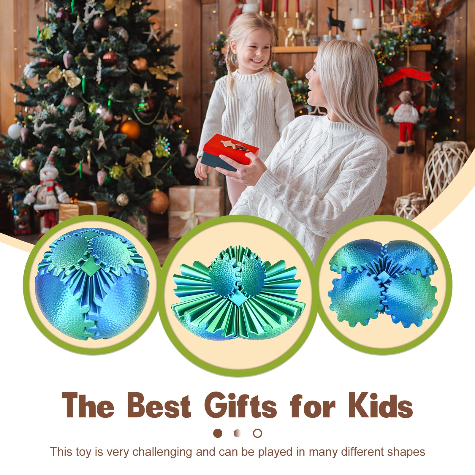 Olee Odee Gear Ball in Christmas green color for festive desk decor.