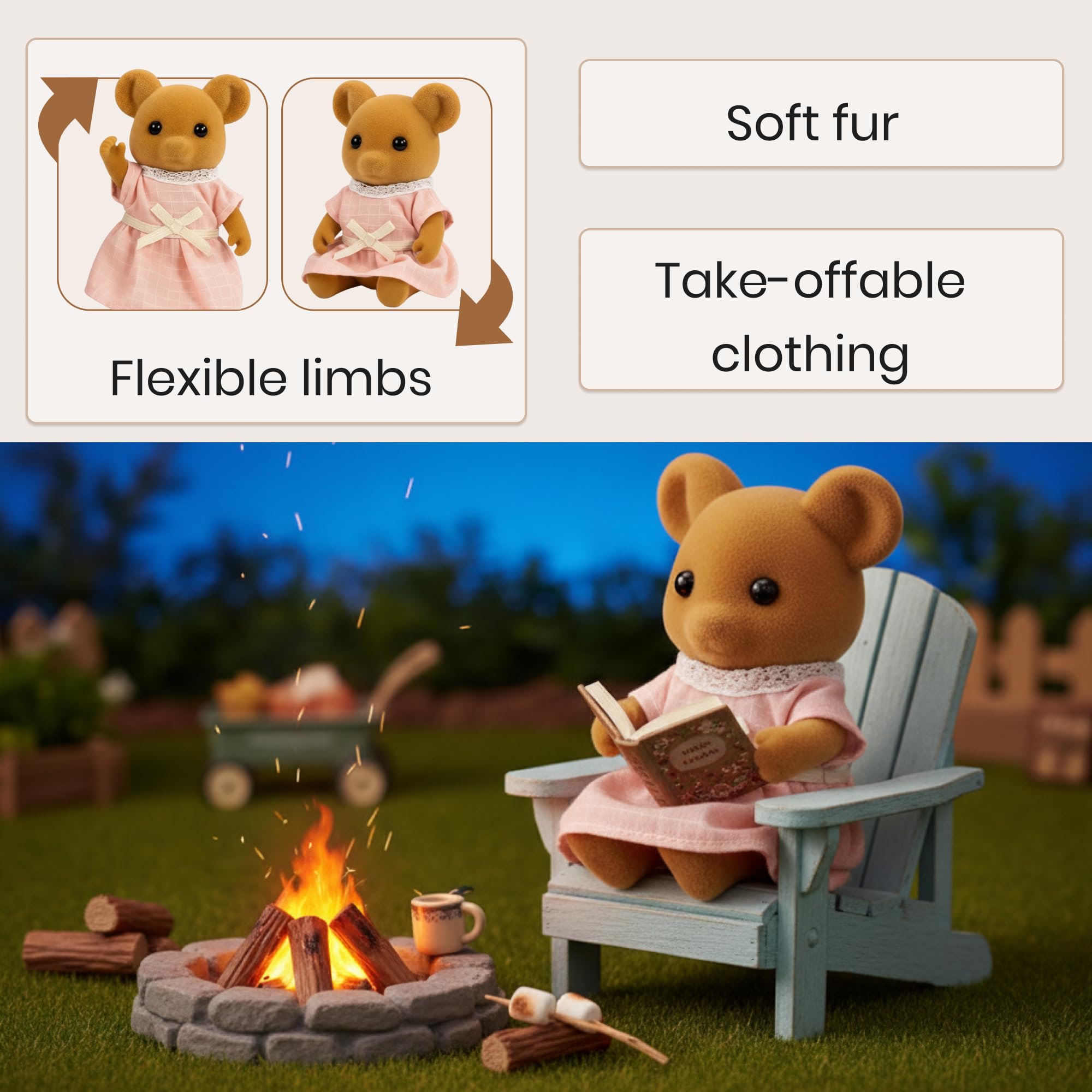 OLEOCA brown-mouse-dollhouse-scale demonstrates fit with mini rooms and furniture.