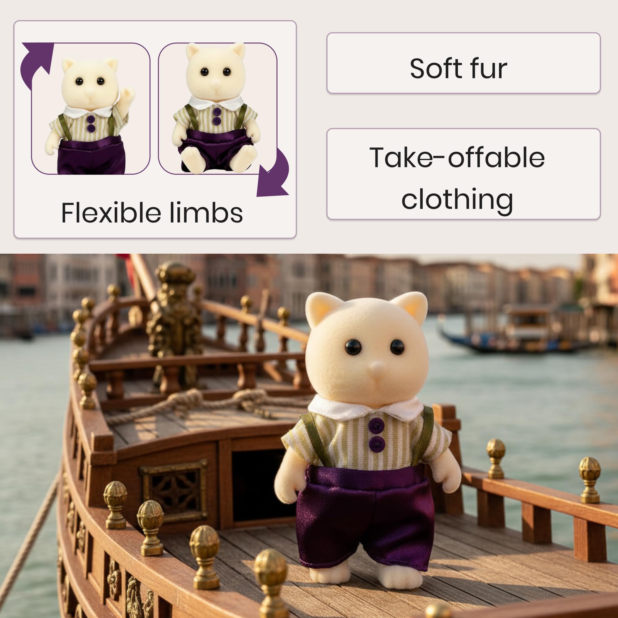 VELCRO outfits on Starcrest figures enable fast dress-up and style swaps.