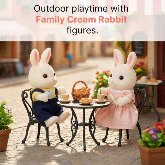 OLEOCA Sunblossom cream rabbit figures with removable outfits for quick dress-up