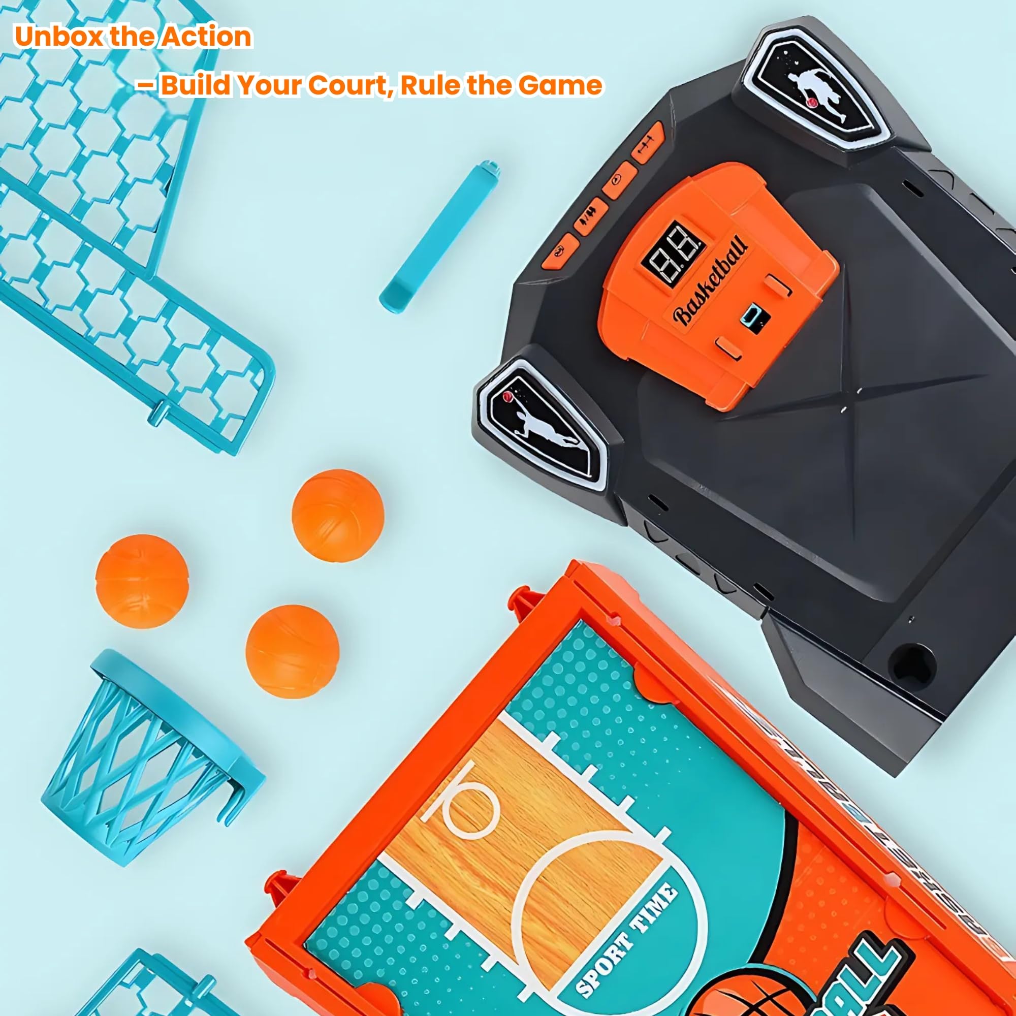 OLEOCA Tabletop Basketball Game protective mesh guards keep play continuous.