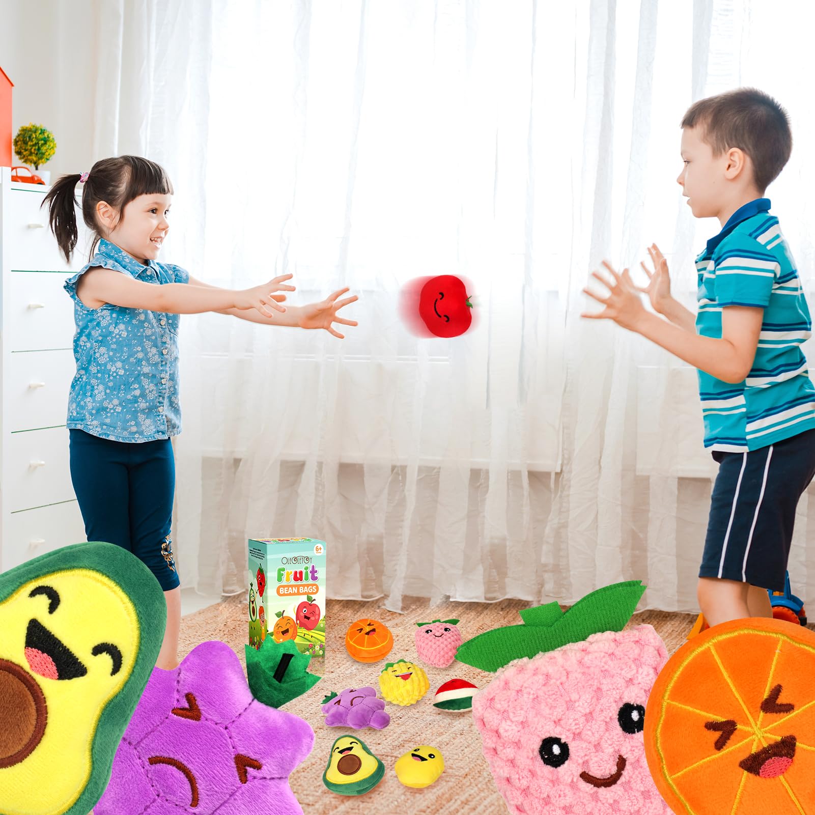 OleOletOy avocado plush sensory toy pairs soft textures with crinkle bells for engagement.