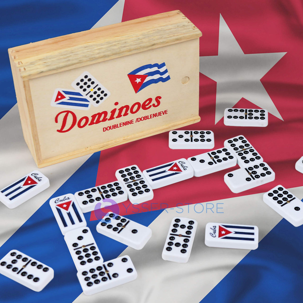 OLKIEQZ Domino Double Nine tiles feature a Cuban flag back for festive game nights.