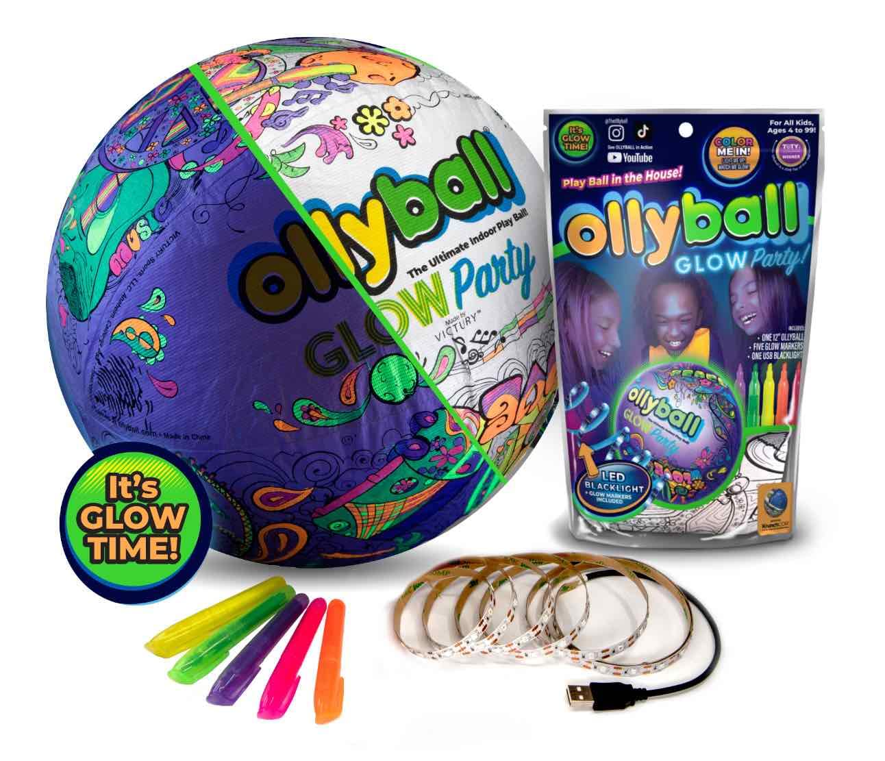 Ollyball Glow Party ball with LED strip lights for vibrant indoor play.