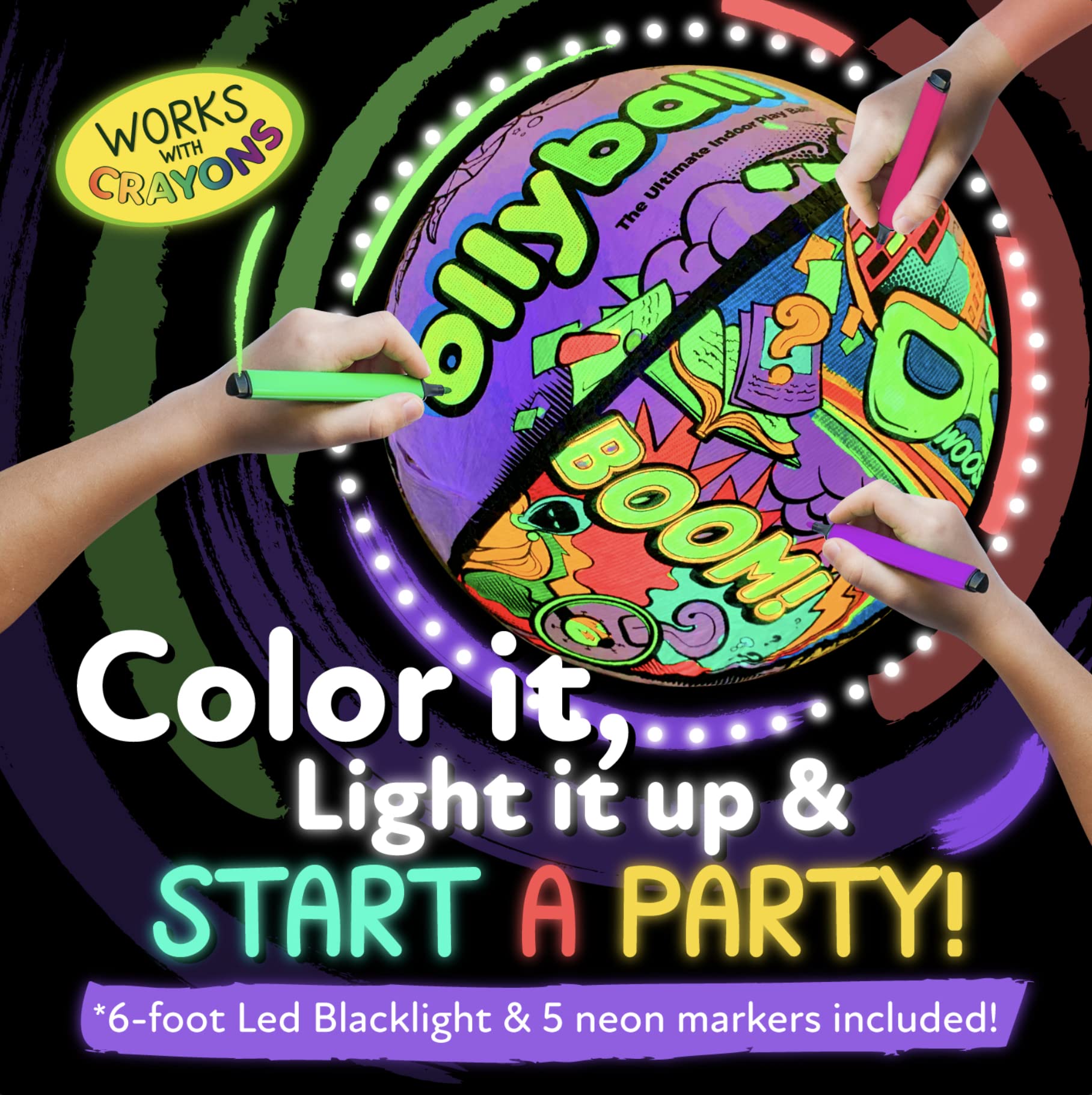Ollyball Glow Party neon markers add brightness and glow to decorations.