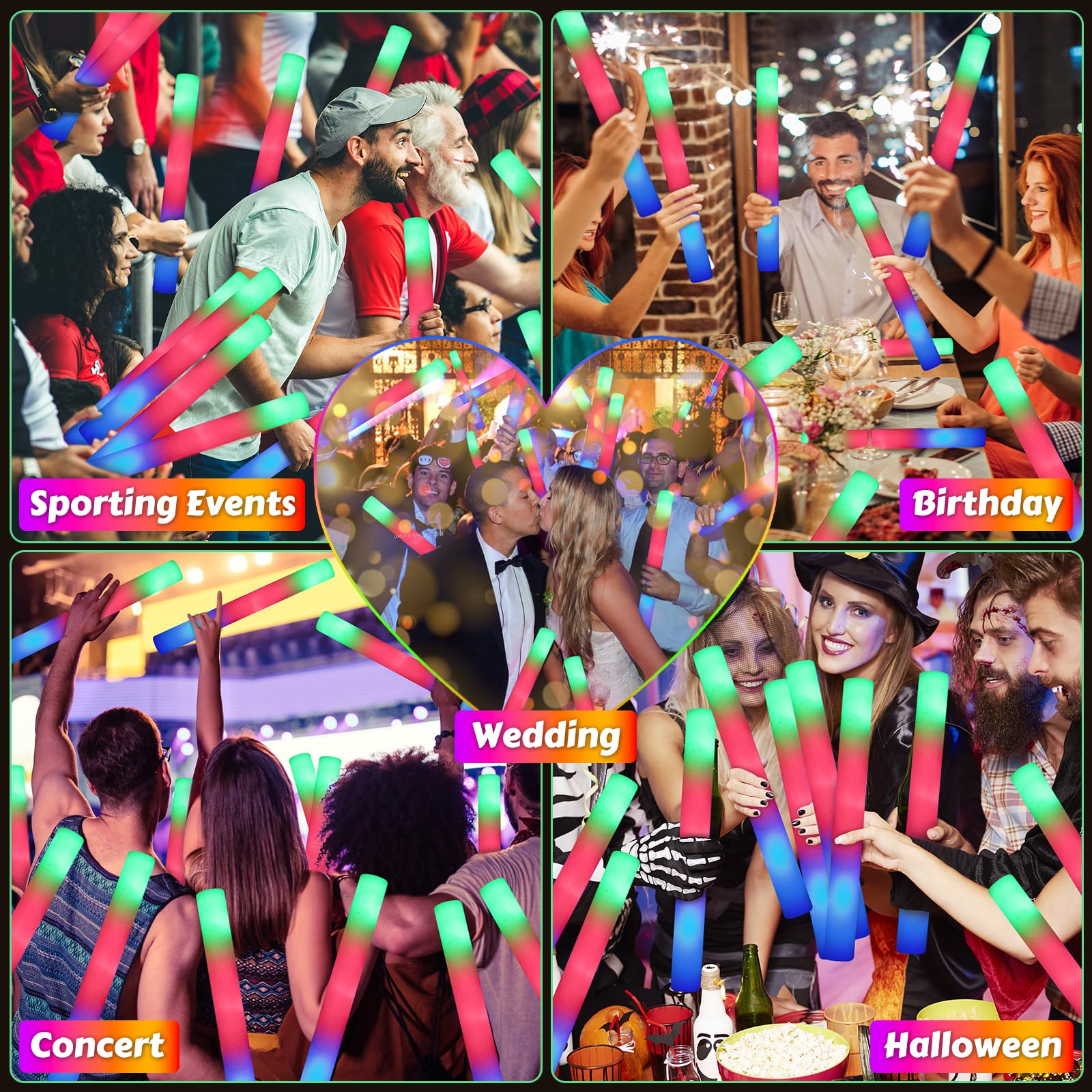 OLUPP blue red green glow sticks deliver alternating colors for festive visuals