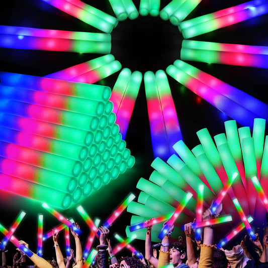 OLUPP LED foam sticks flash blue, red, and green for vibrant party energy.