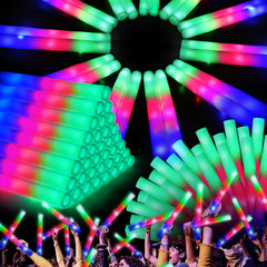 OLUPP LED foam sticks flash blue, red, and green for vibrant party energy.