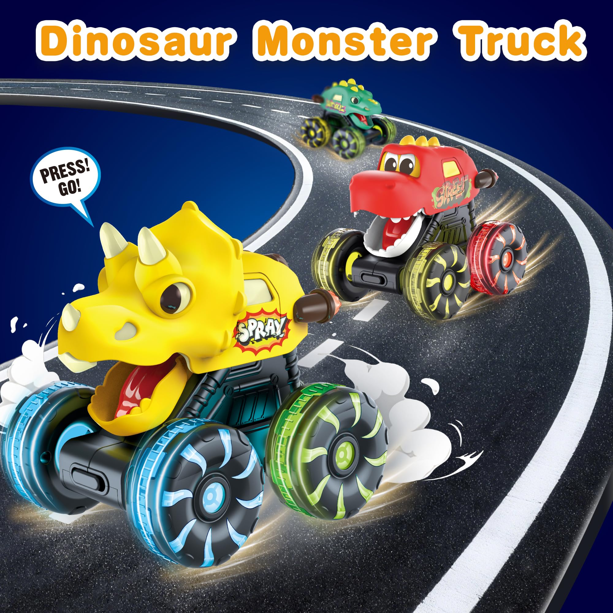 OMAKCOO press-and-go dino trucks offer easy independent play
