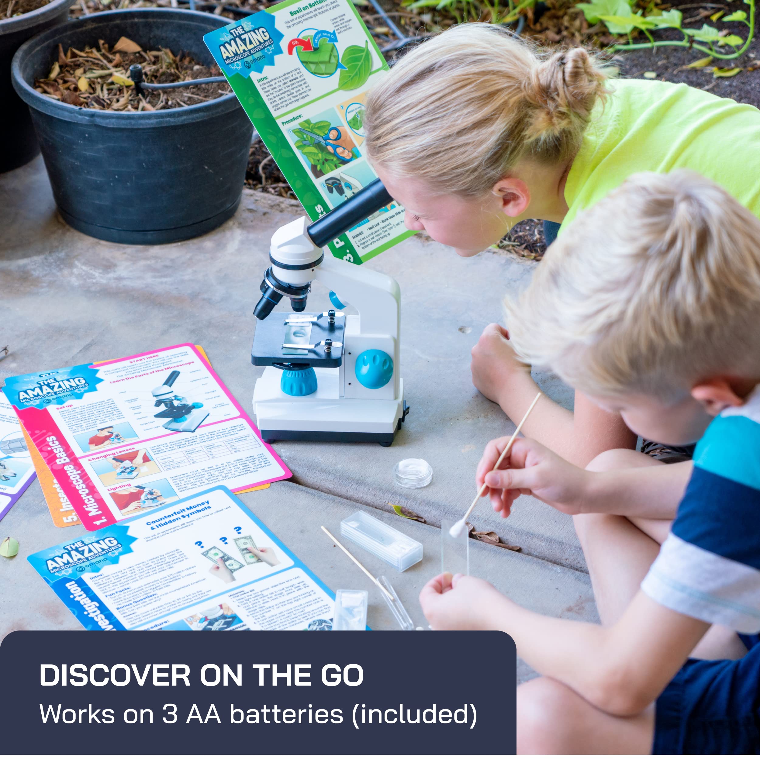 Omano Juniorscope includes a petri dish and tools for hands on experiments