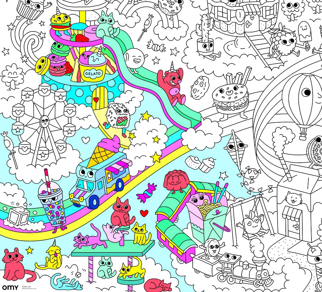 Omy giant coloring poster Kawaii family-friendly art and color activity for all ages