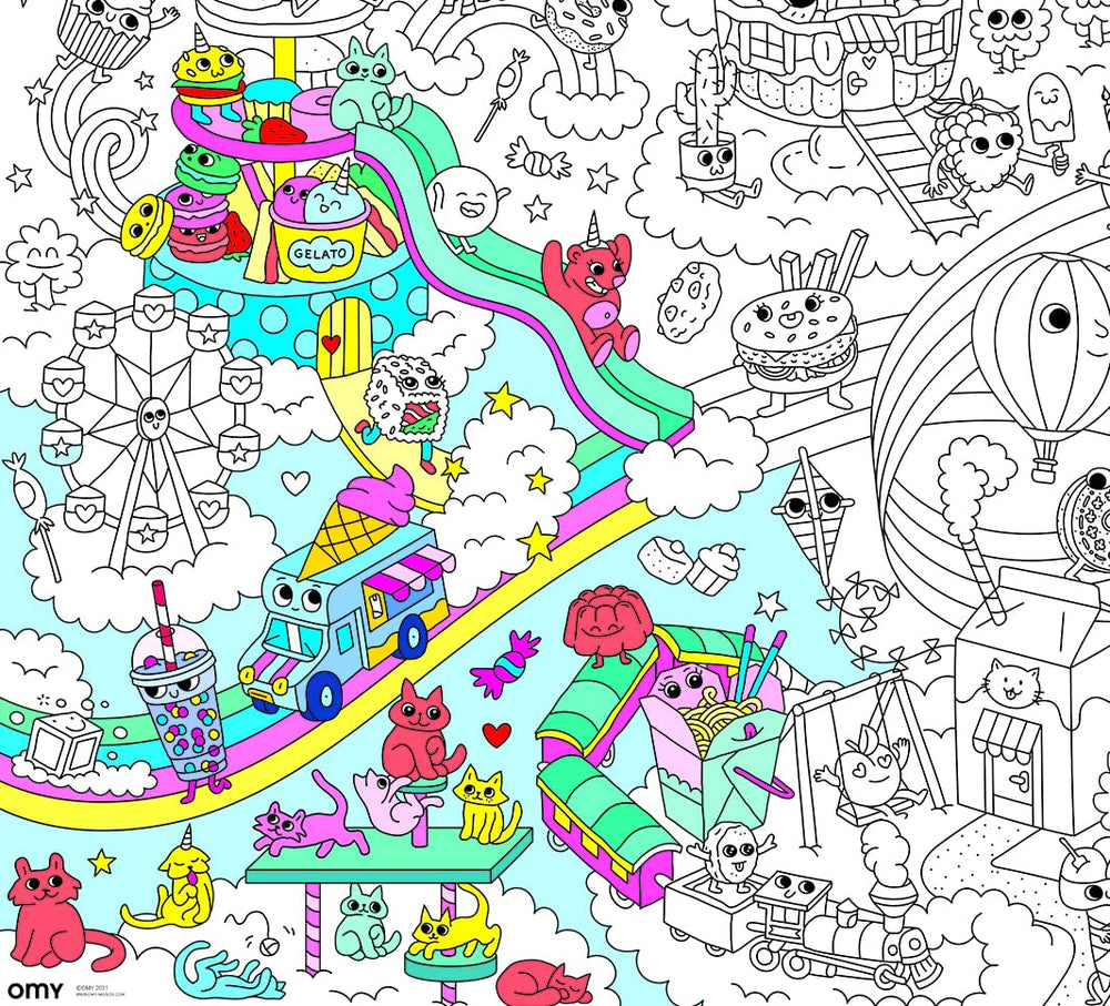 Omy giant coloring poster Kawaii family-friendly art and color activity for all ages