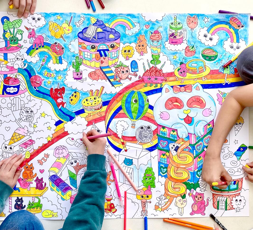 Omy giant coloring poster Kawaii used as wall decoration for a cheerful room