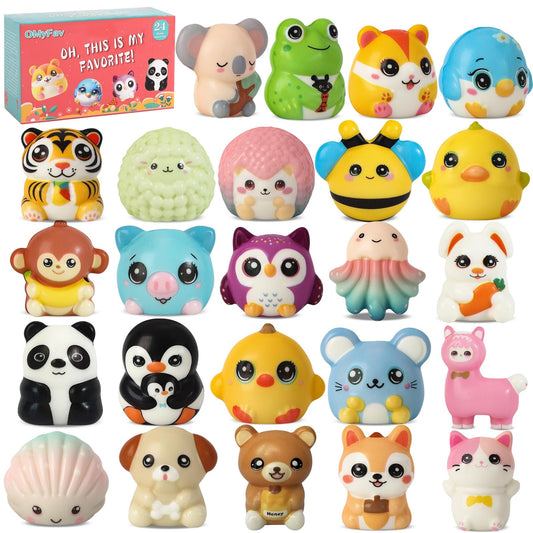 OMyFav 24Pcs kids party favors squishies in a colorful box for classroom prizes