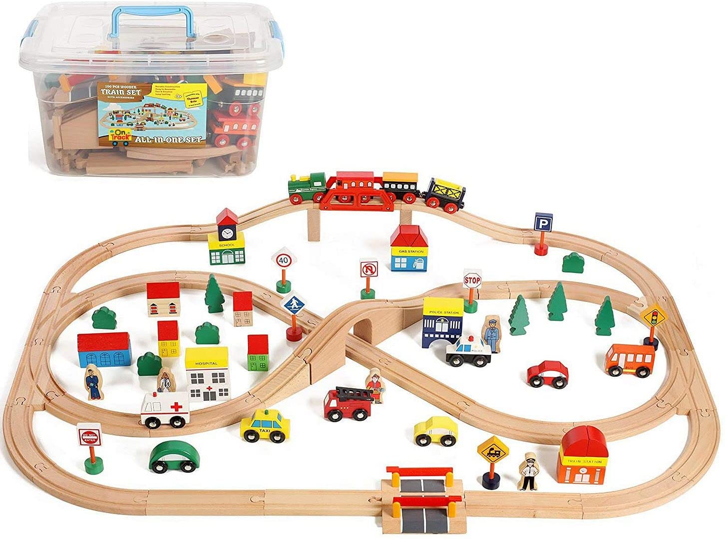 On Track USA train set figure-8 layout encourages imaginative play and construction.