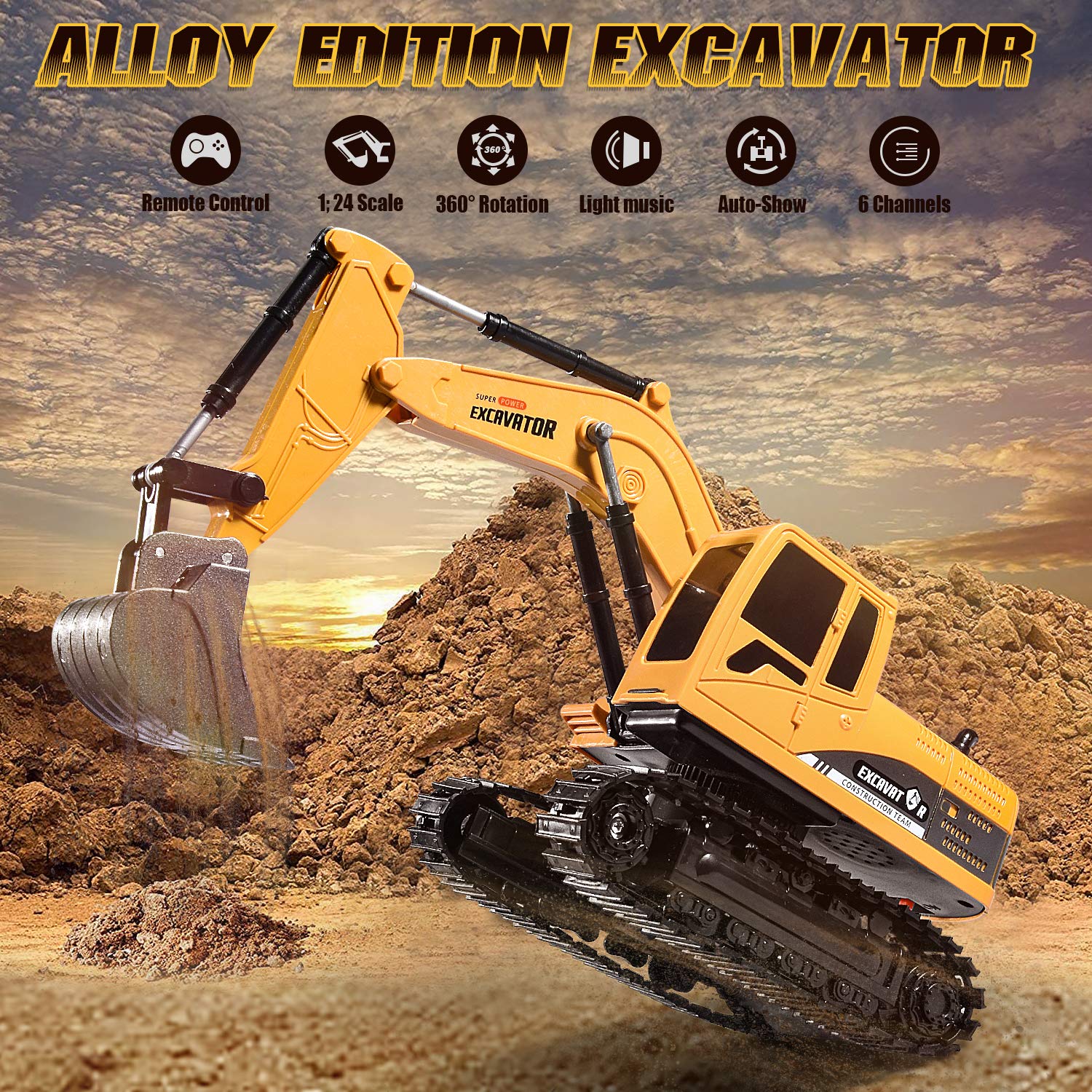 Onadrive excavator toy demonstrates digging action with realistic scooping for outdoor fun