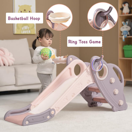 Onasti slide with basketball hoop encouraging active play.