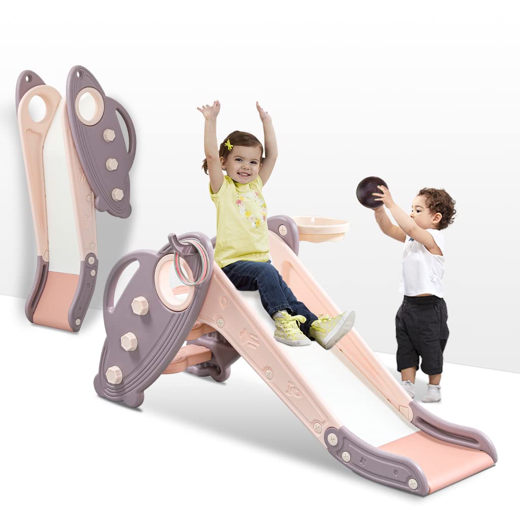 Onasti pink kid slide for indoor-outdoor use, safe toddler play.