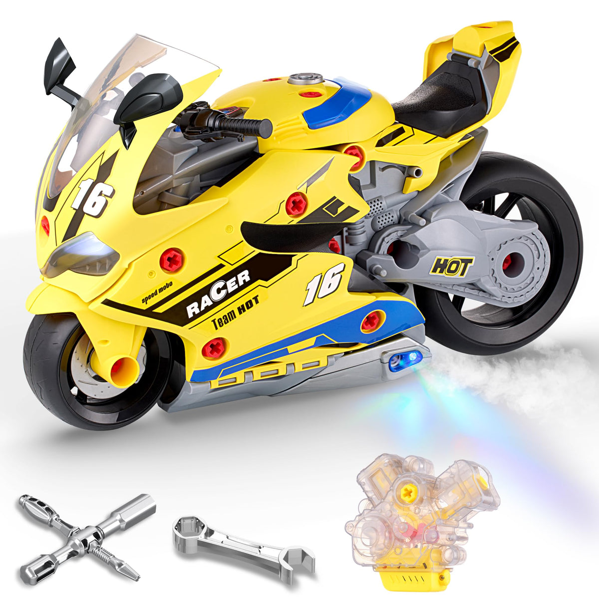 ONEANU take apart motorcycle toy assembly boosts fine motor skills for kids.