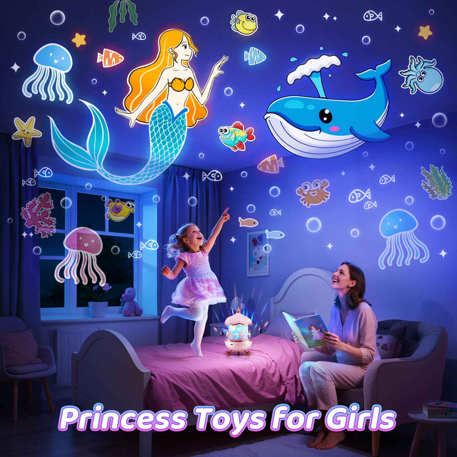 One Fire projector offers 21 colors for vibrant room ambiance.