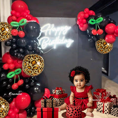 Onemere 5-inch red-black balloons fill gaps with color pops.