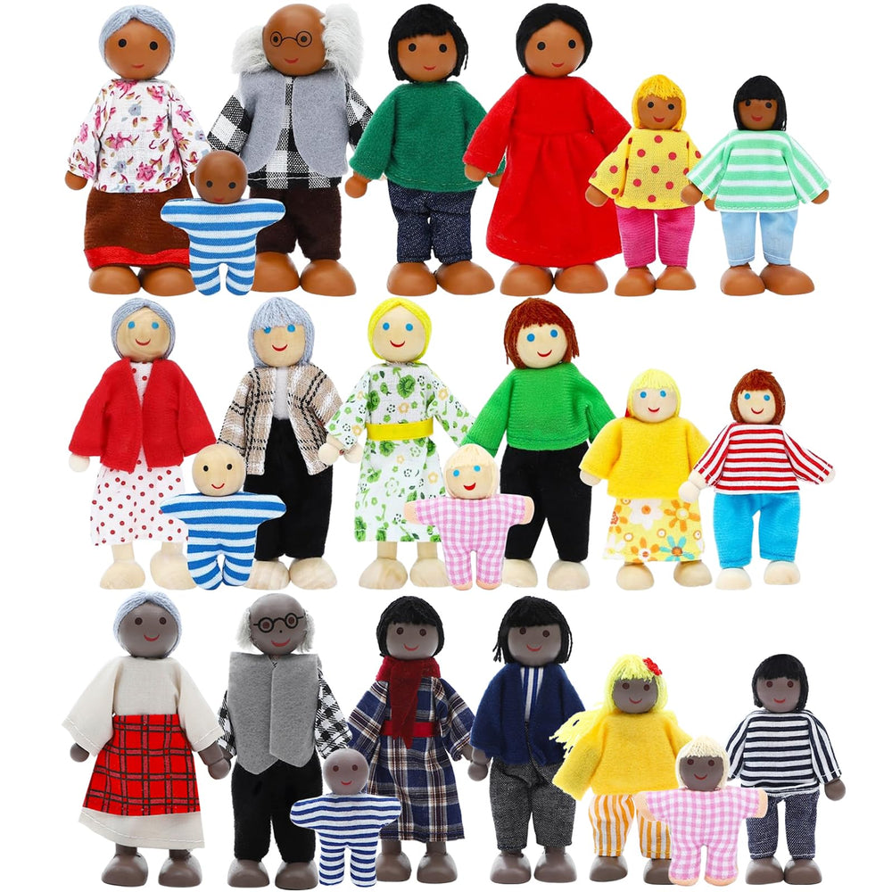 ONEST 23-Piece Wooden Dollhouse Family Set shown for imaginative play and home décor warmth