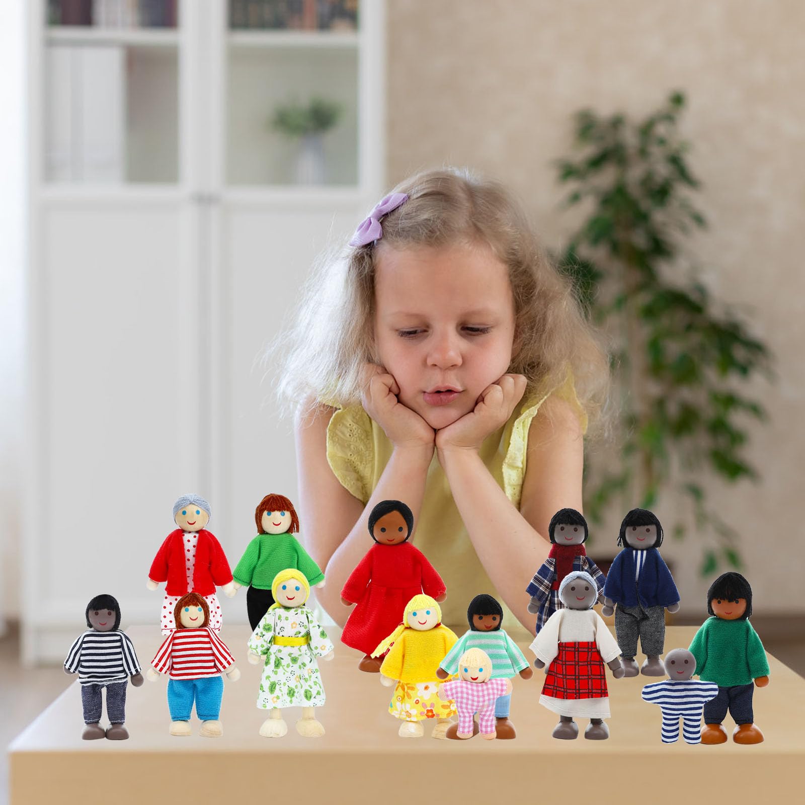 ONEST wooden dolls wearing soft clothes for cozy pretend play