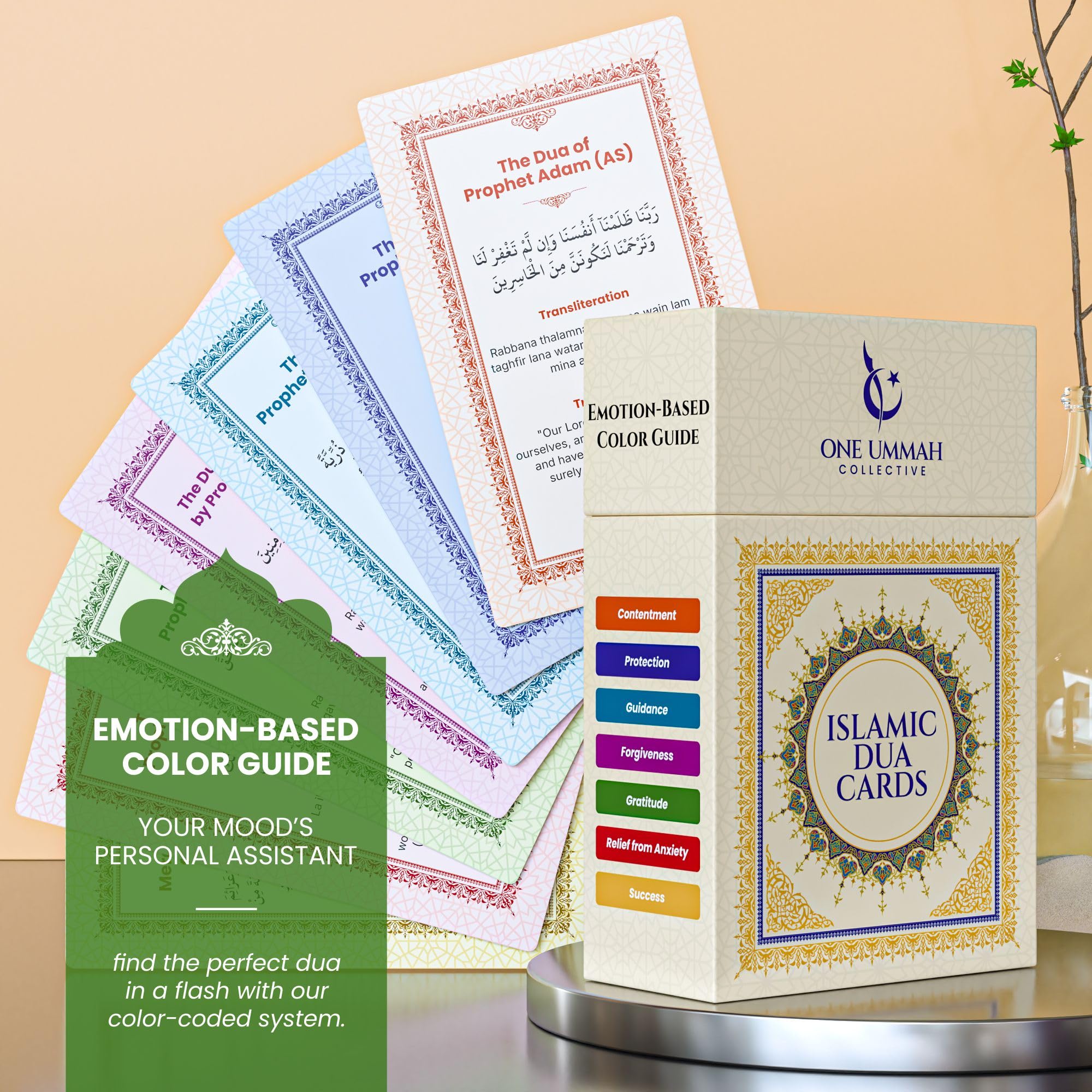 One Ummah Islamic Dua Cards emotion-based layout aids quick dua selection.