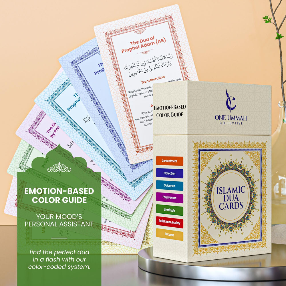 One Ummah Islamic Dua Cards emotion-based layout aids quick dua selection.