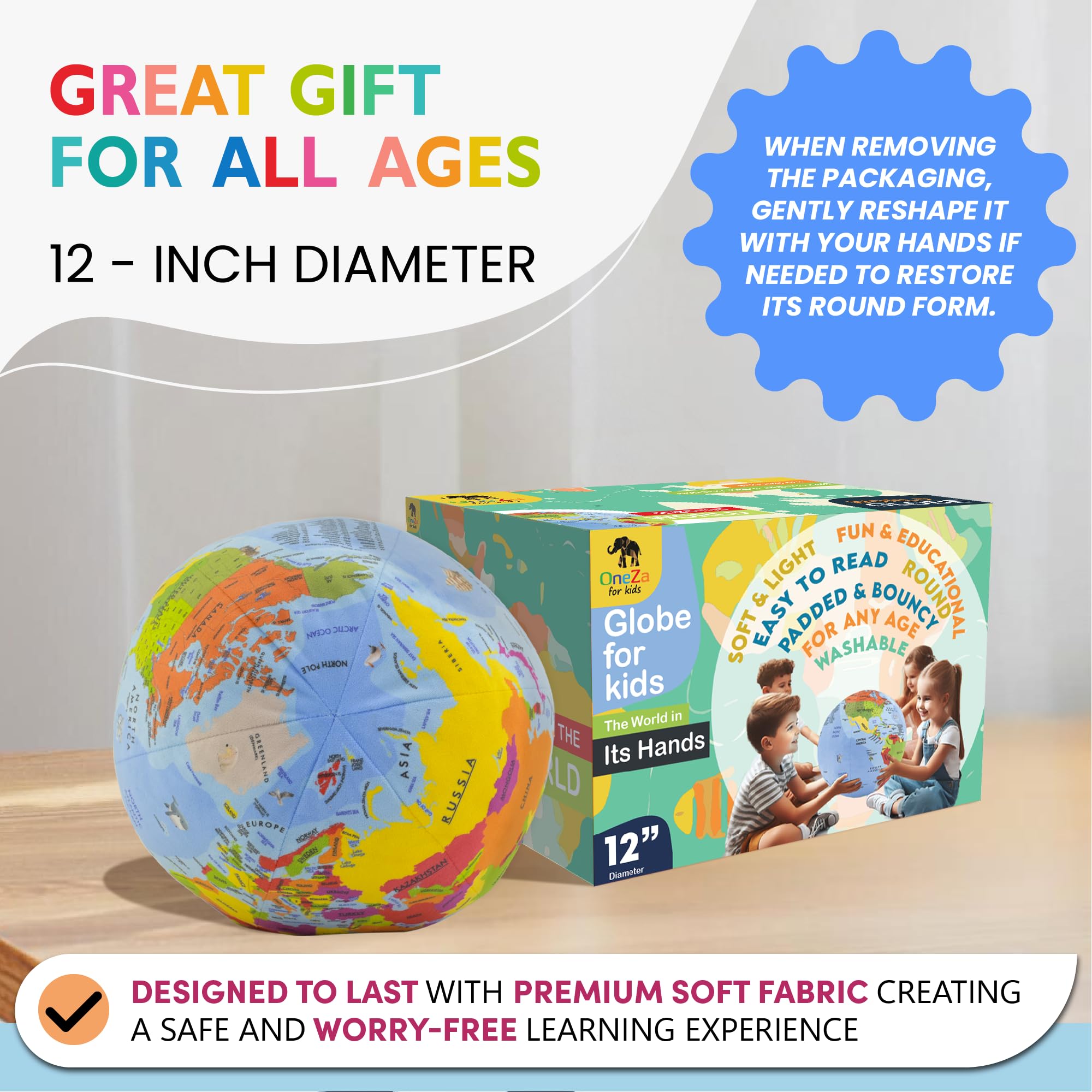 OneZa globe packaged as a ready-to-gift option for curious kids