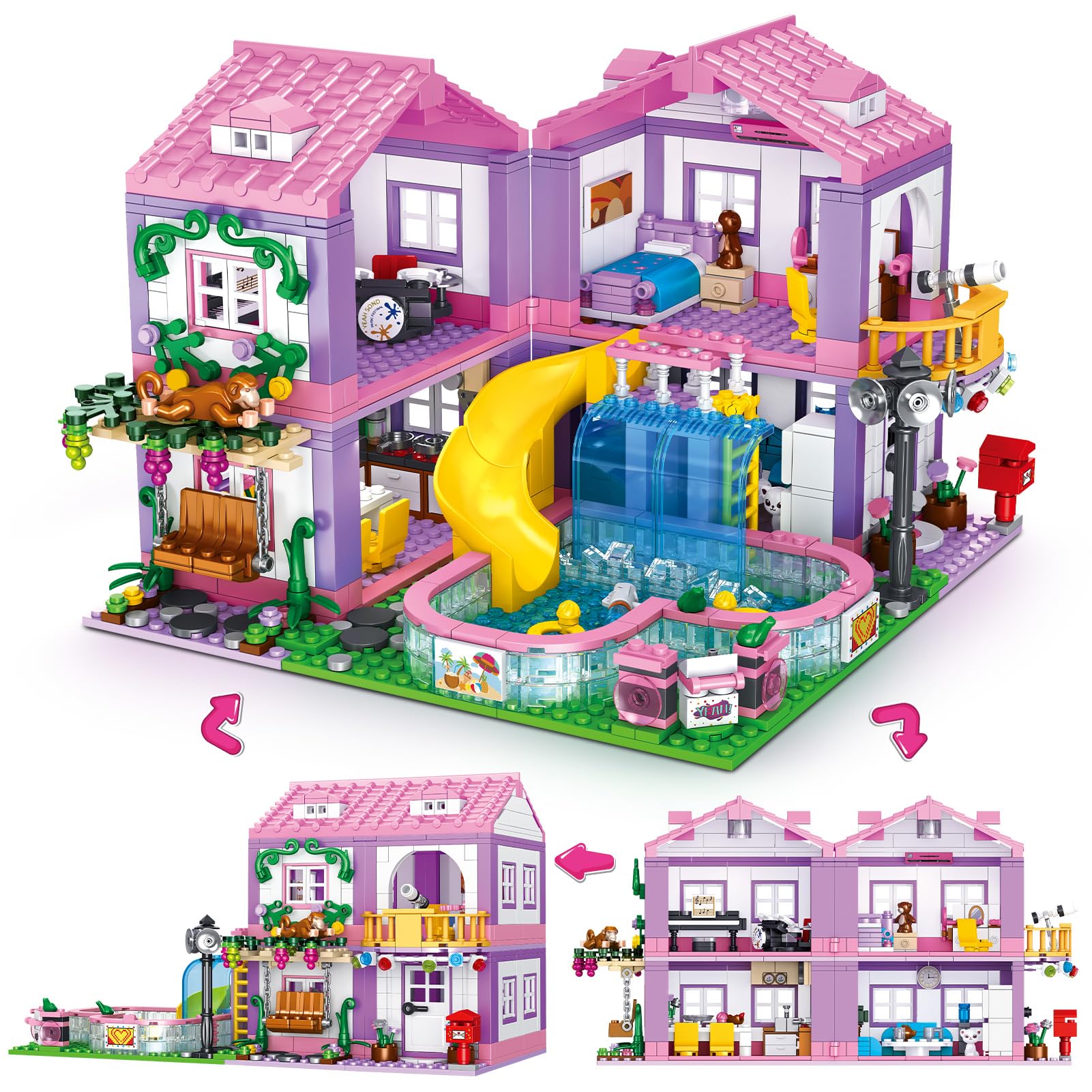 ONIMISC Pink Girls Villa exterior showcases a cozy dream-home for imaginative play