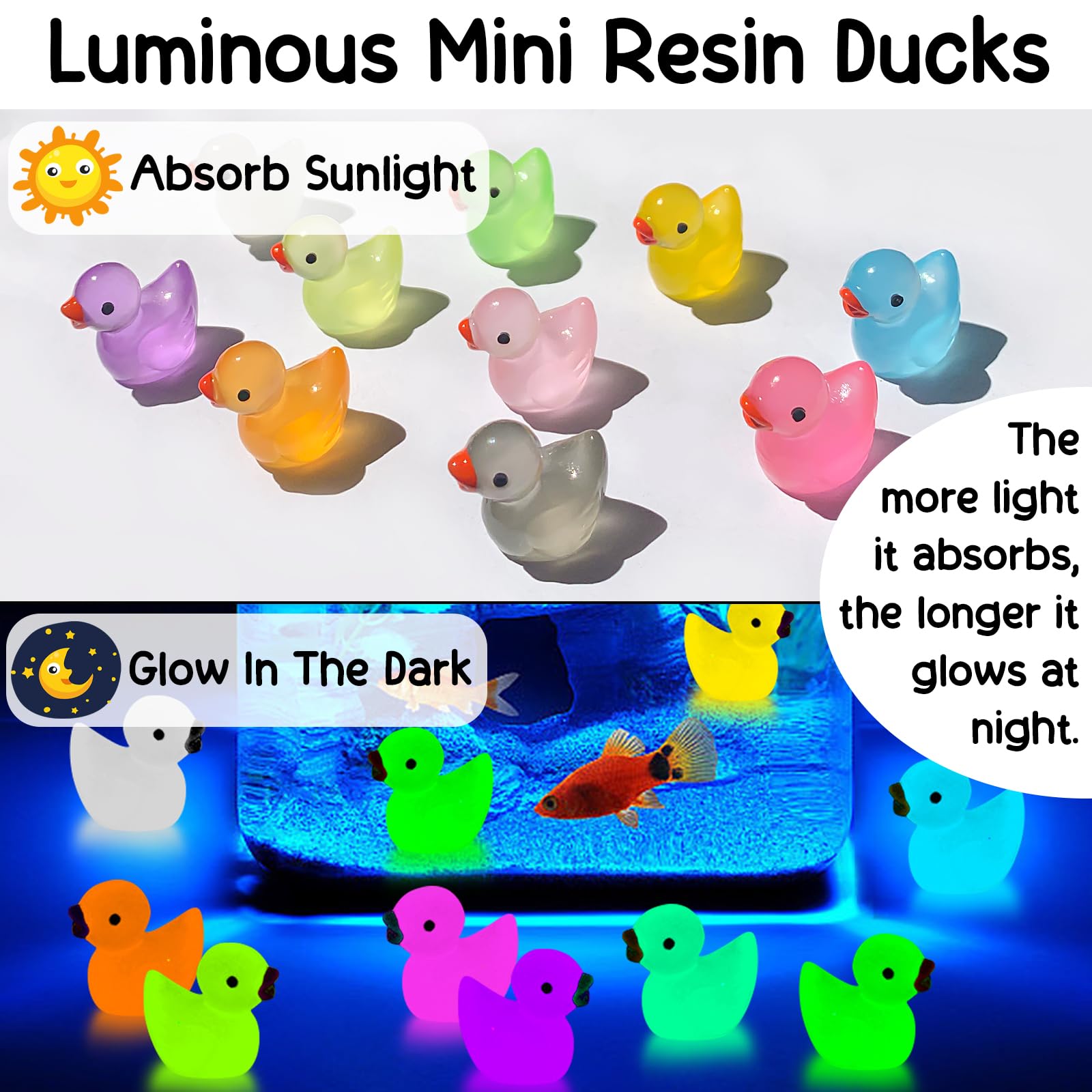 ONLYFU luminous mini resin duck in white glow for dollhouses and terrariums