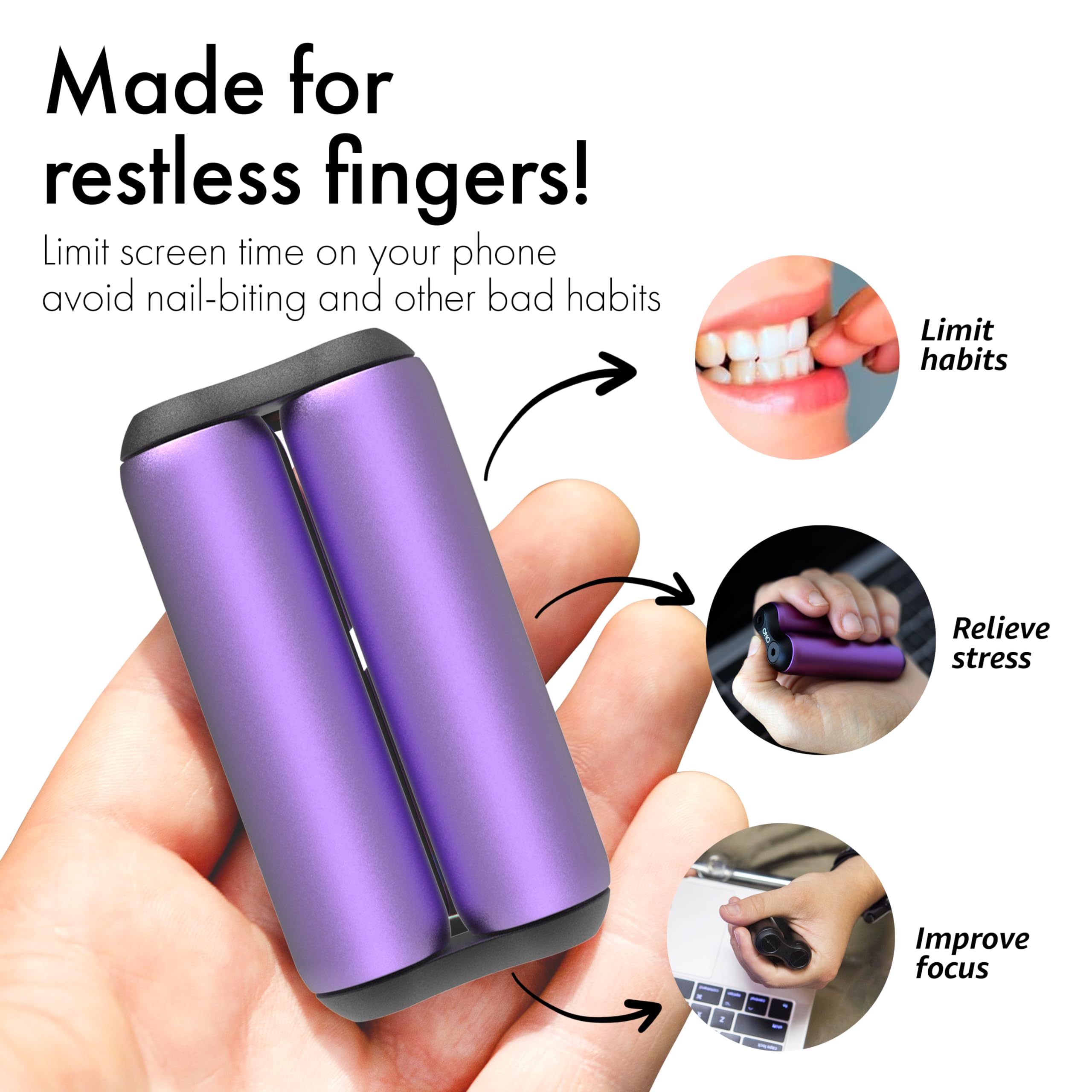 ONO Roller tucked in a pocket shows portable stress relief anywhere