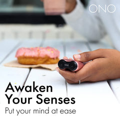 ONO Roller rose gold compact size fits pockets for quick calm moments.