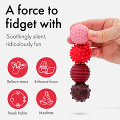 ONO Signets silicone balls with four textures provide varied sensory feedback.