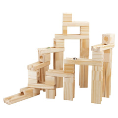 Onshine 60-piece wood block set highlights versatile building options and open-ended play.